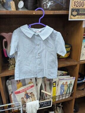 Vintage good Lad Children's Light Blue Striped Button-Up Top - Classic Collar